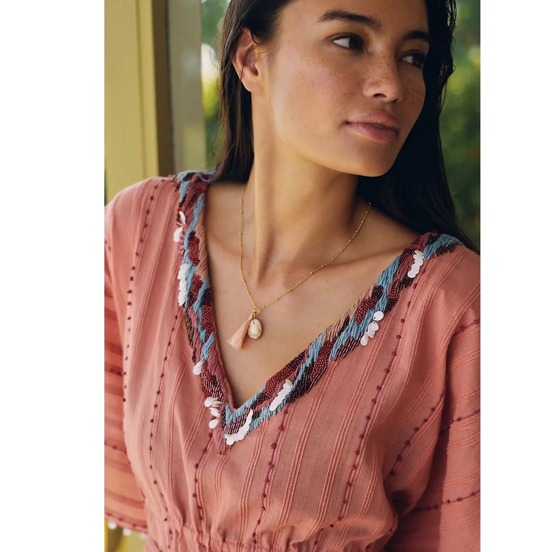 New Anthropologie by Duet Cover-Up Kaftan $198 XS/S Rose Dress Resort wear