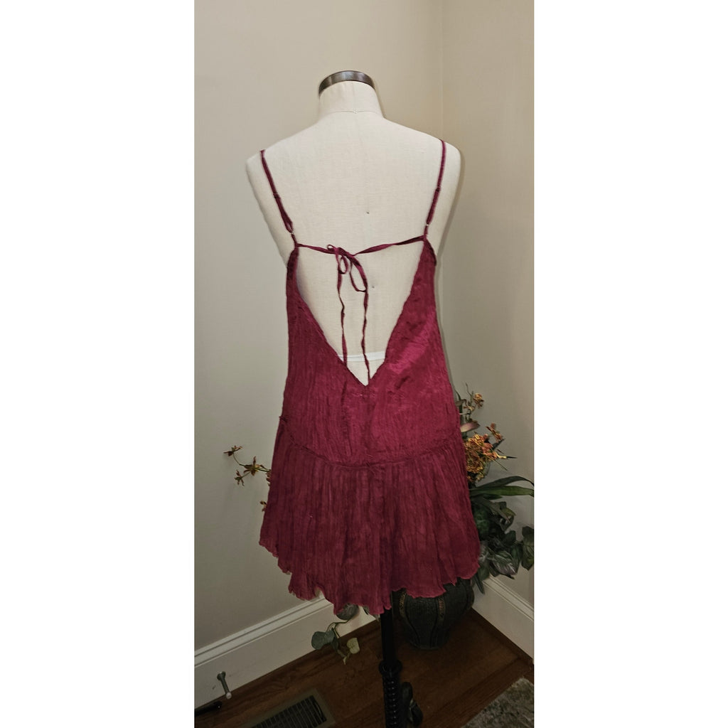 Free People FP ONE Drop-Waist Mini Slip Dress MEDIUM Wine Free People