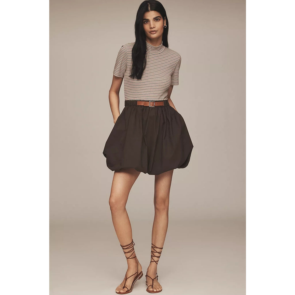 New Anthropologie Maeve Belted Twofer Bubble Mini Dress $158 X-LARGE Neutral