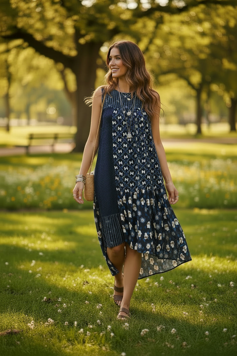 New Anthropologie x Anna Sui Mixed Print Silk Lace Assymetrical Shift Dress Sz 8