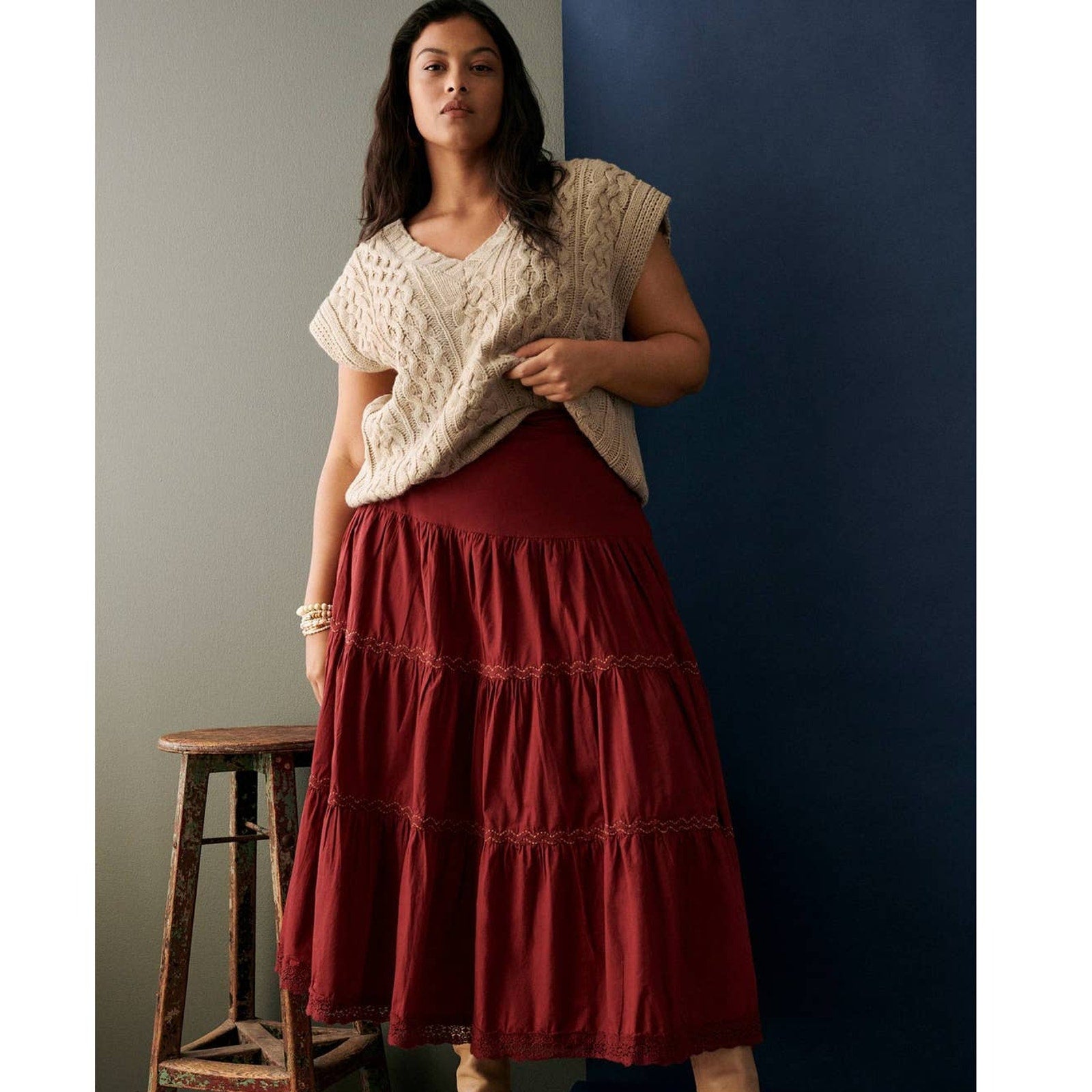 New Anthropologie Tiered Lace Maxi Skirt