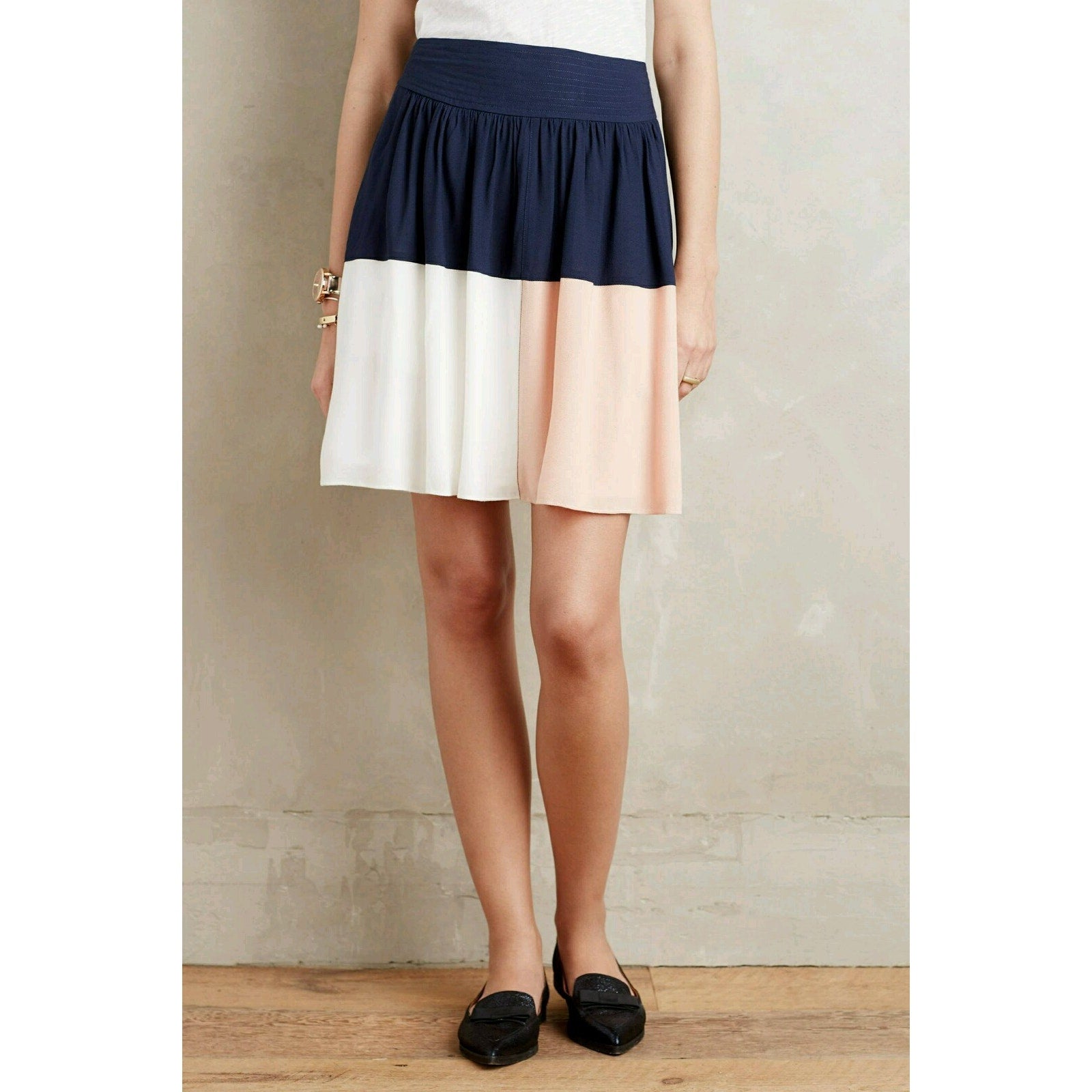 NEW Anthropologie HD In Paris Women's Blue Blocked Circle Skirt Retails $118 S