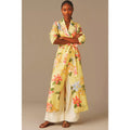 Anthropologie Maeve Sheer Floral Printed Trench Coat $158 XXS Yellow
