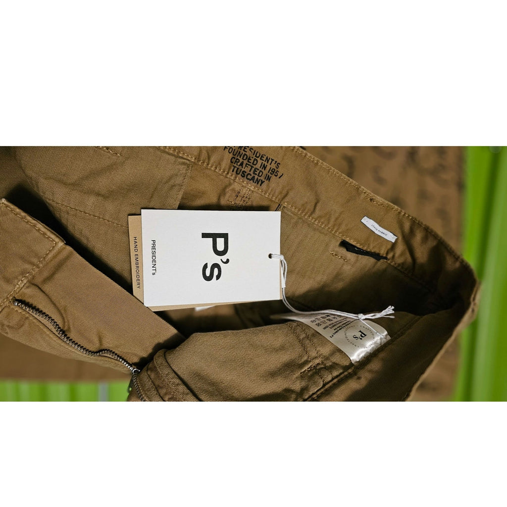 New P's PRESIDENT'S KHAKI GABARDINE PATCH EMBROIDERY PANTS Size 34