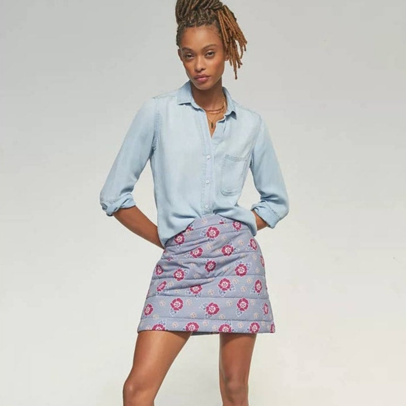 New Anthropologie Carleen Floral Quilted Mini Skirt $227 SMALL Blue