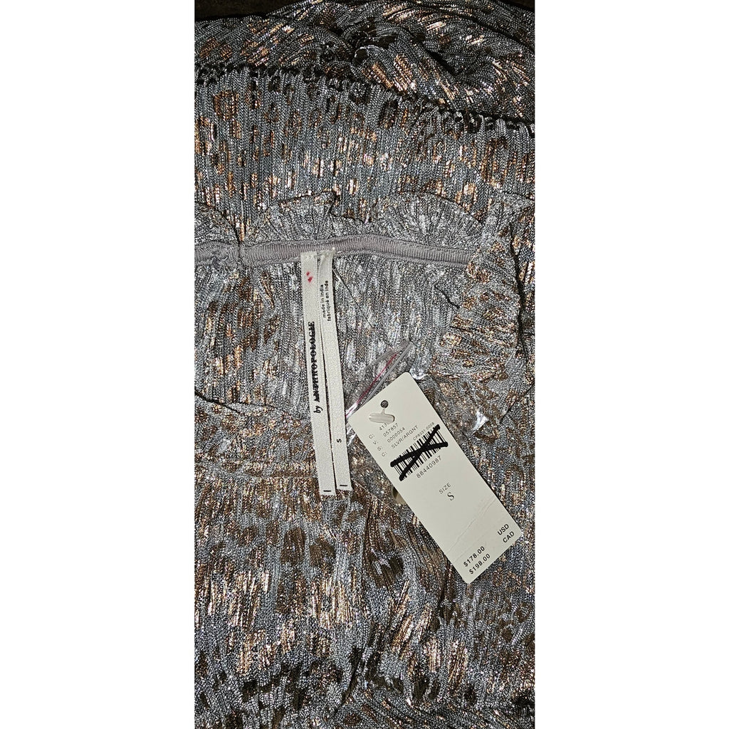 New By Anthropologie Short-Sleeve Mock-Neck Maxi Dress $178 SMALL Silver & Gold