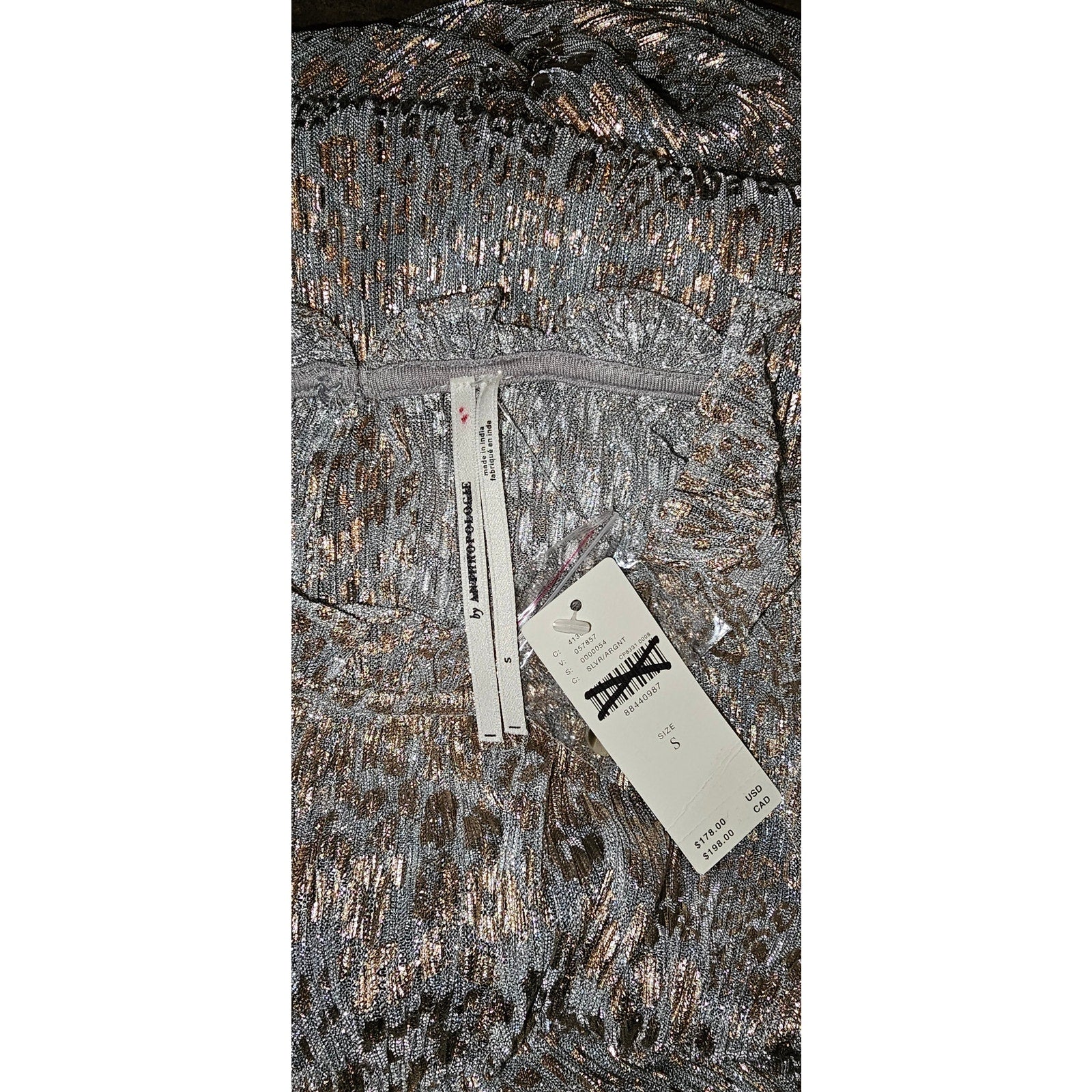 New By Anthropologie Short-Sleeve Mock-Neck Maxi Dress $178 SMALL Silver & Gold