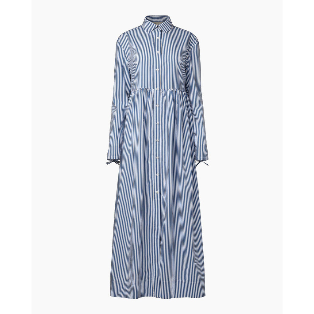 New ONIA Beach Stripe Poplin Maxi Shirtdress $285 LARGE Blue/White BUTTON-FRONT