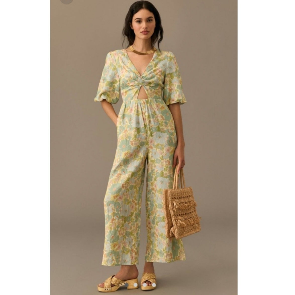 Anthropologie x Sancia The Aida Floral Wide-Leg Jumpsuit $239 PLUS 1X Green