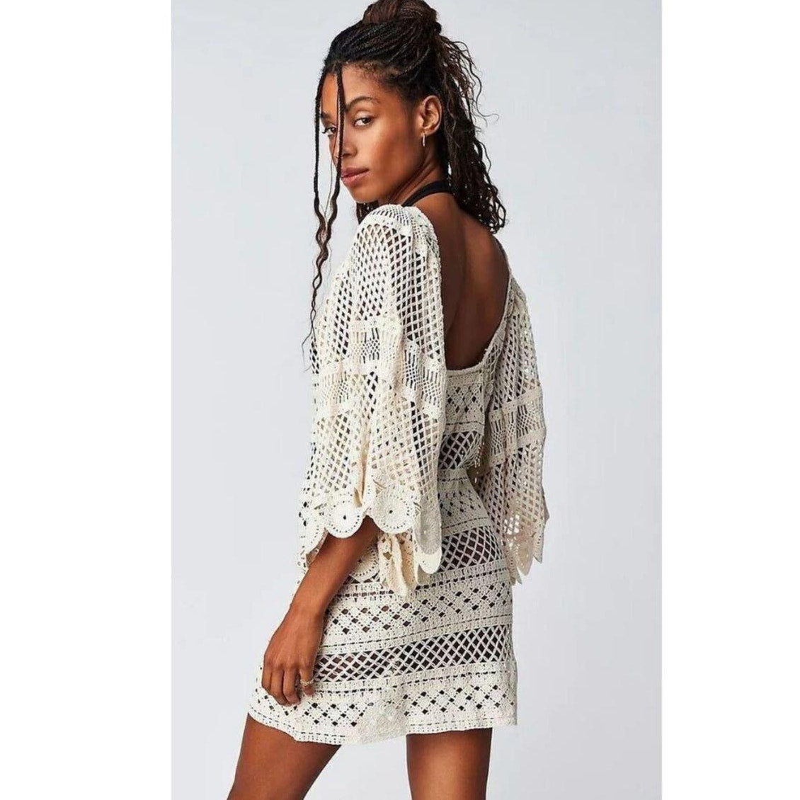 New Free People Jen's Pirate Booty Zen Crochet Mini Dress $330 XS/S Natural