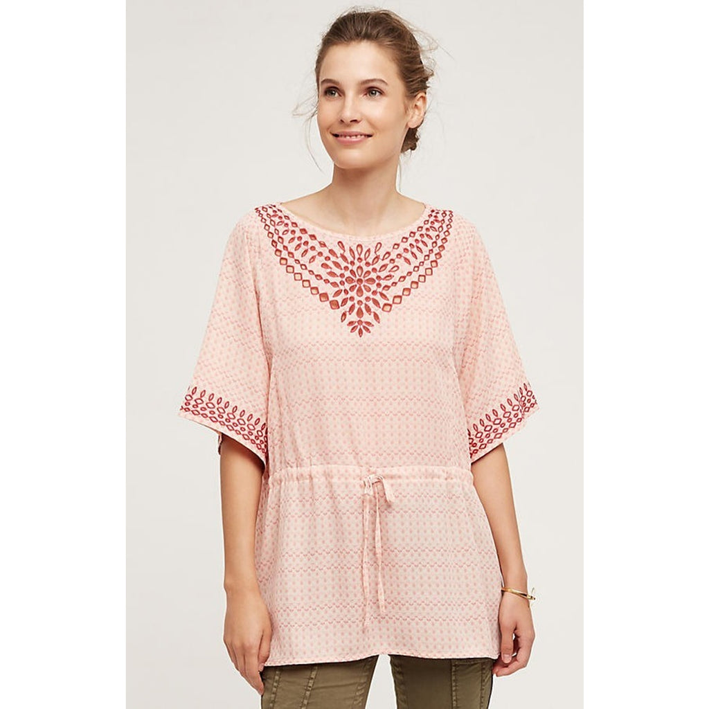 NEW Anthropologie $128 One September Women's Pink Euphemia Peasant Top Size XS