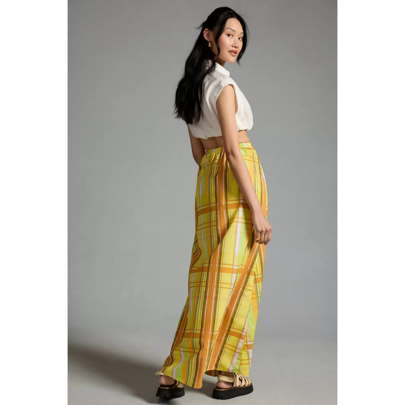 New Anthropologie S/W/F Tie-Up Wrap Skirt SMALL US SIZE 4 Orange/Yellow Plaid