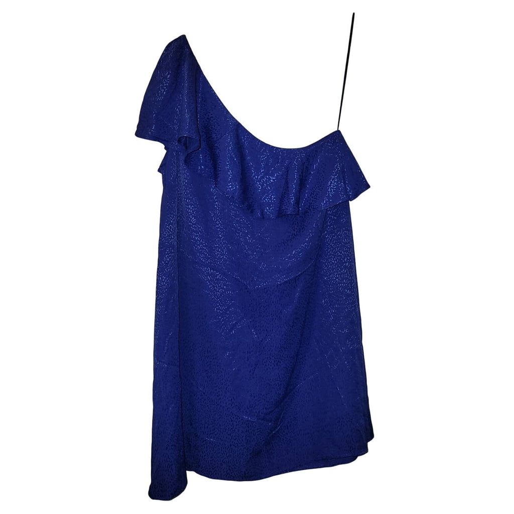 New Anthropologie Ruffled One-Shoulder Mini Dress $140 SIZE 6 BLUE