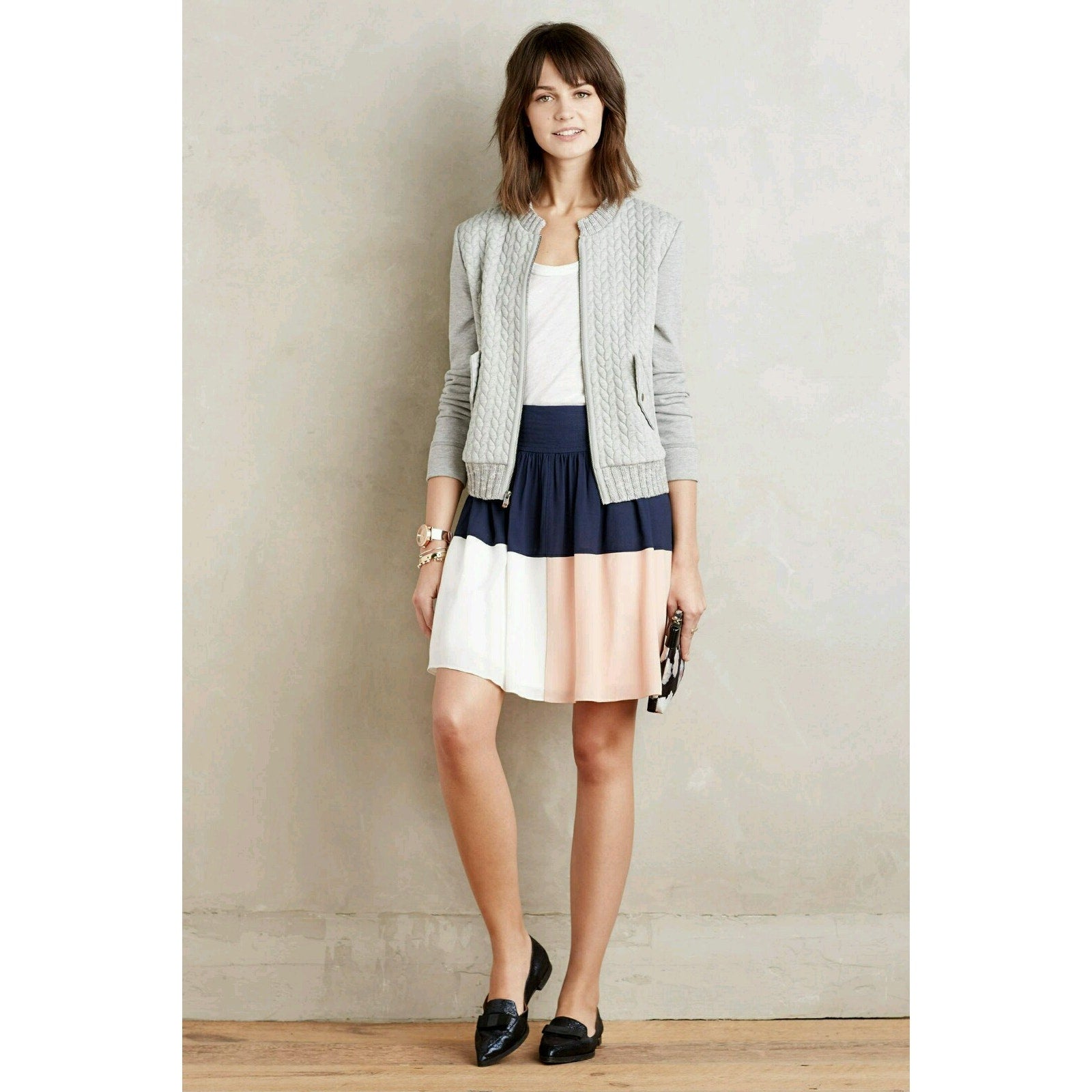 NEW Anthropologie HD In Paris Women's Blue Blocked Circle Skirt Retails $118 S