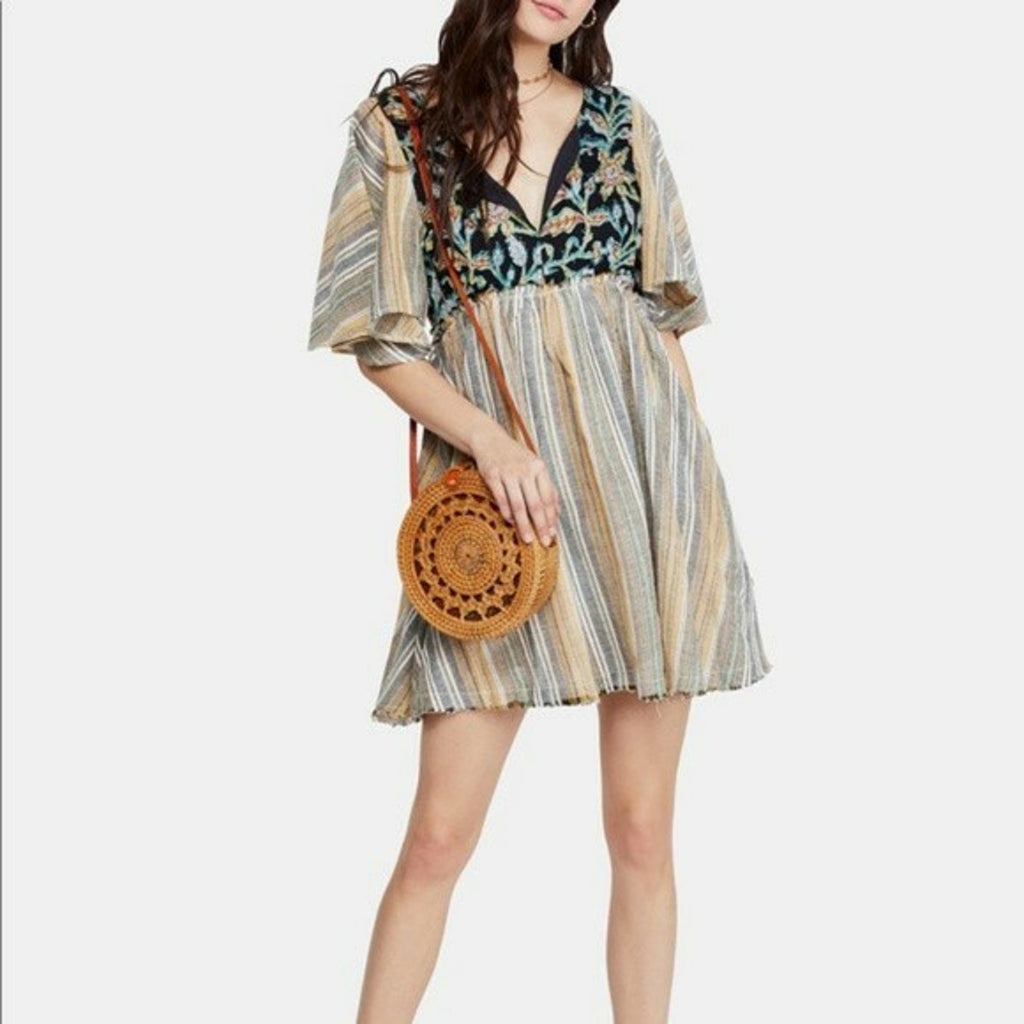 NEW Free People Under The Sun Floral Striped Tunic $128 Size Small Multicolor