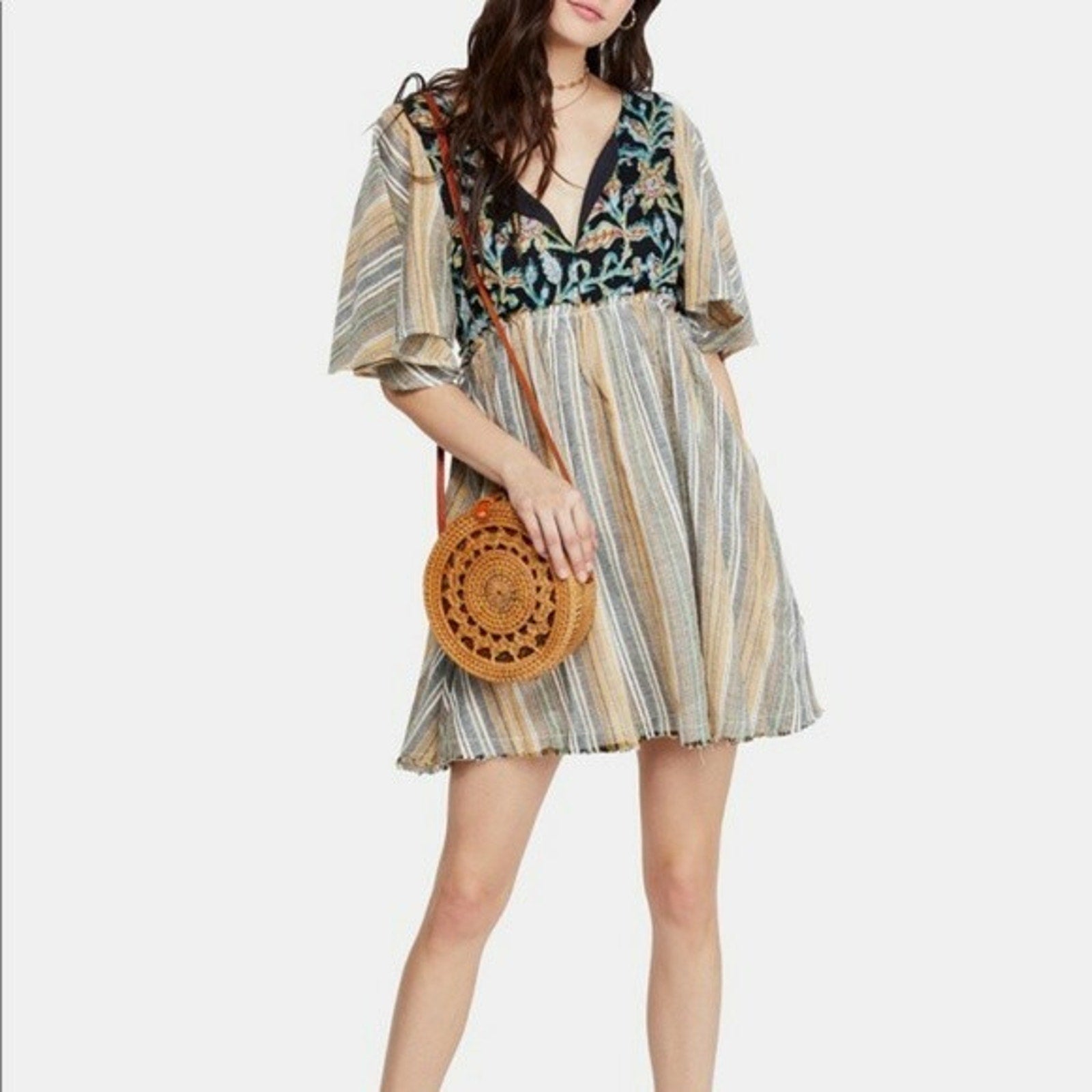 NEW Free People Under The Sun Floral Striped Tunic $128 Size Small Multicolor