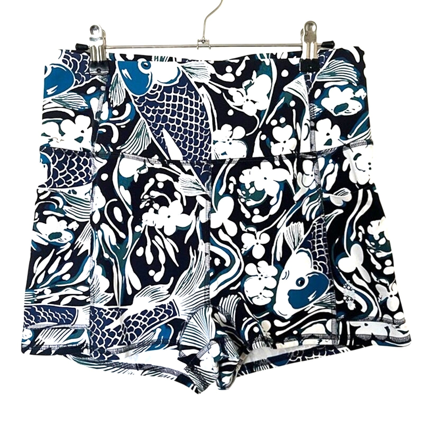 FREE PEOPLE MOVEMENT Never Better Printed Run Shorts LARGE Blue Koi Fish Free People