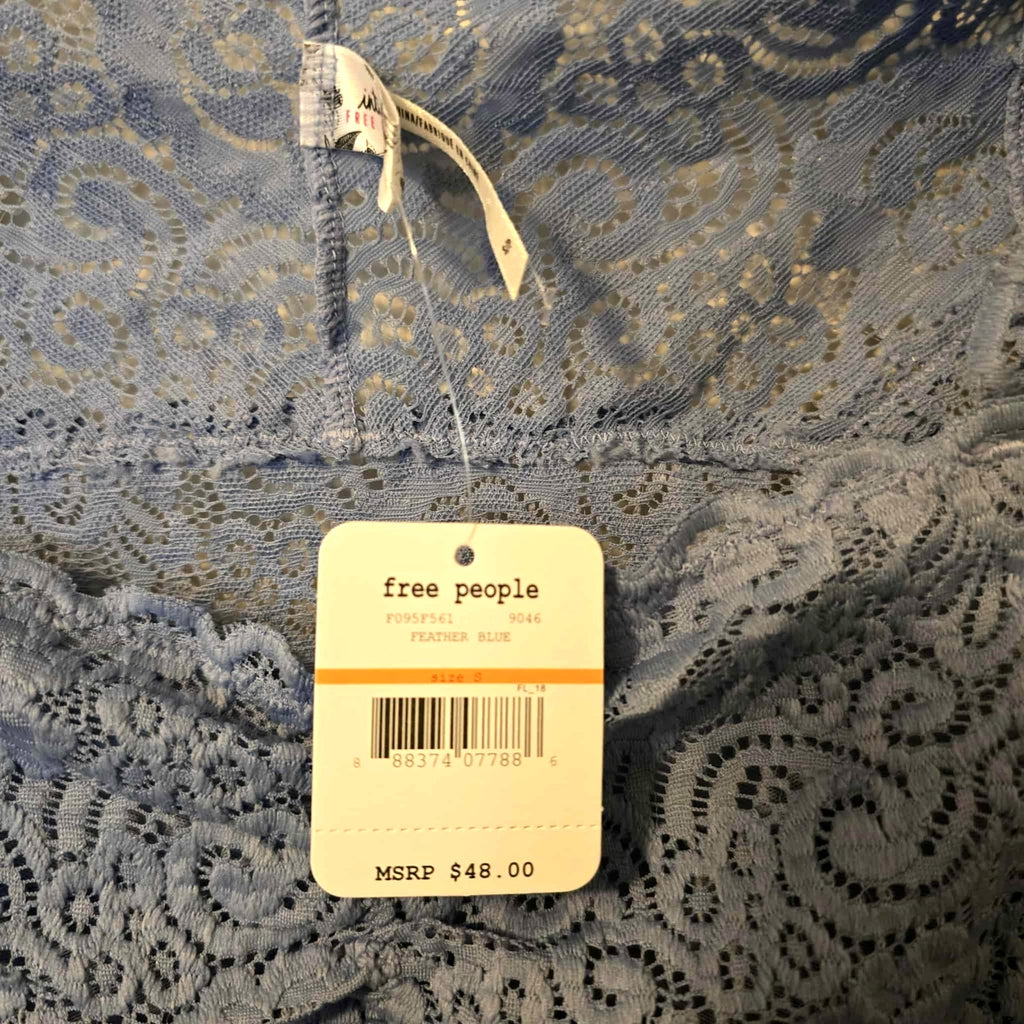 New Free People Intimately Chase Me Lace Brami Feather $48 Blue Sz Small Floral