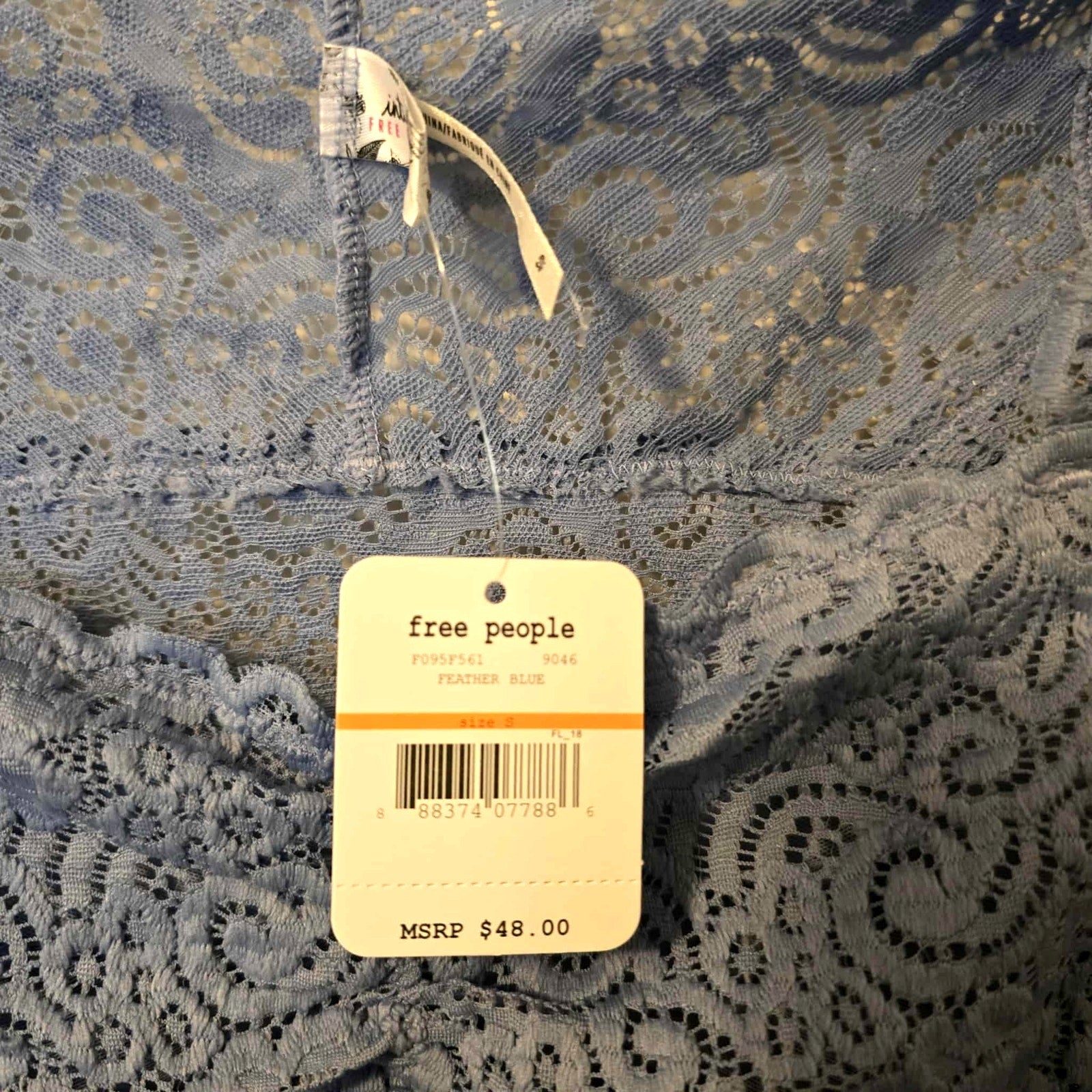 New Free People Intimately Chase Me Lace Brami Feather $48 Blue Sz Small Floral