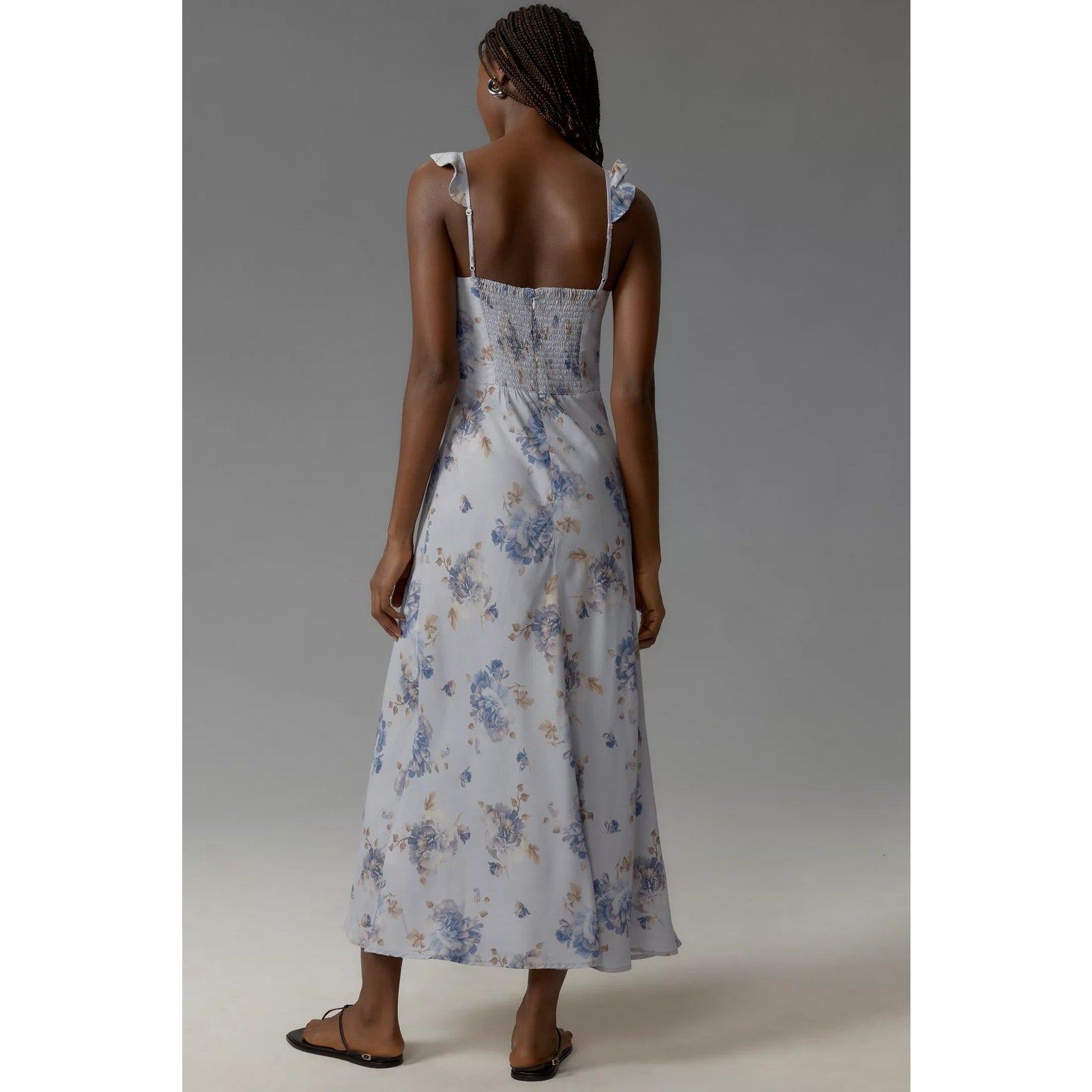New Anthropologie x Faithfull Ruffle-Neck Floral Midi Dress $240 Size 6 Lilac