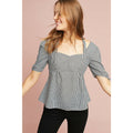 NEW Anthropologie Melda Tie-sleeve Gingham by Lea & Viola Blouse $124 B&W Small