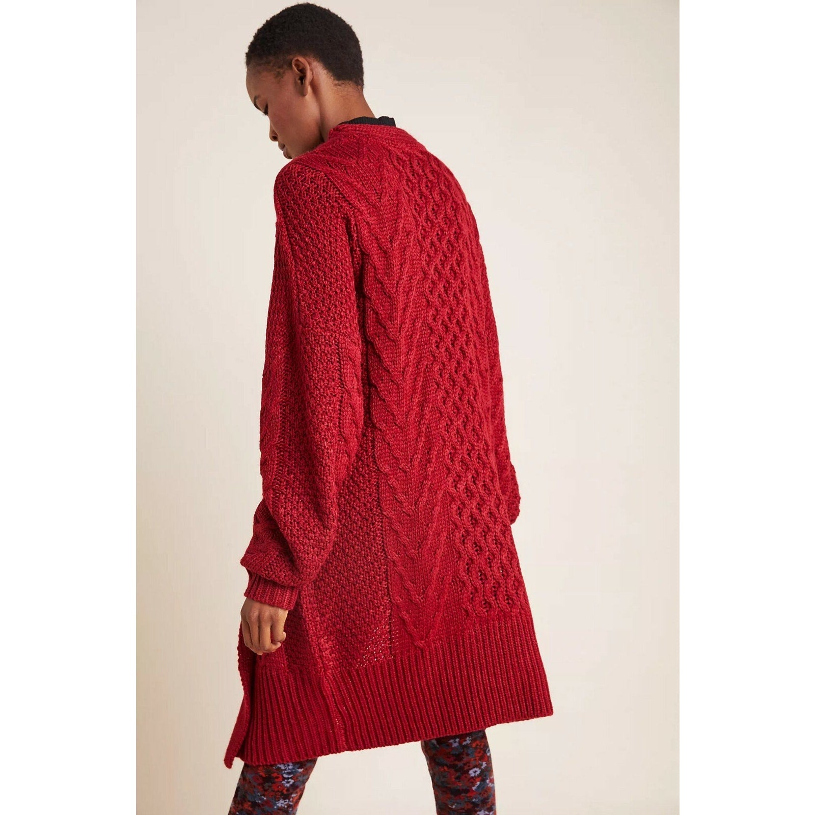 New Anthropologie Pepaloves Roberta Cable-Knit Cardigan Sweater Wine $150 Small