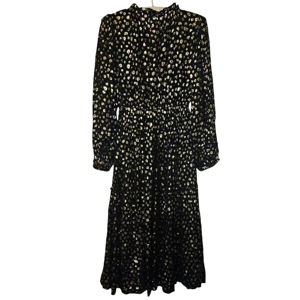 New Anthropologie Mille V-Neck Lurex Midi Dress $498 XXS Black & Metallic Gold