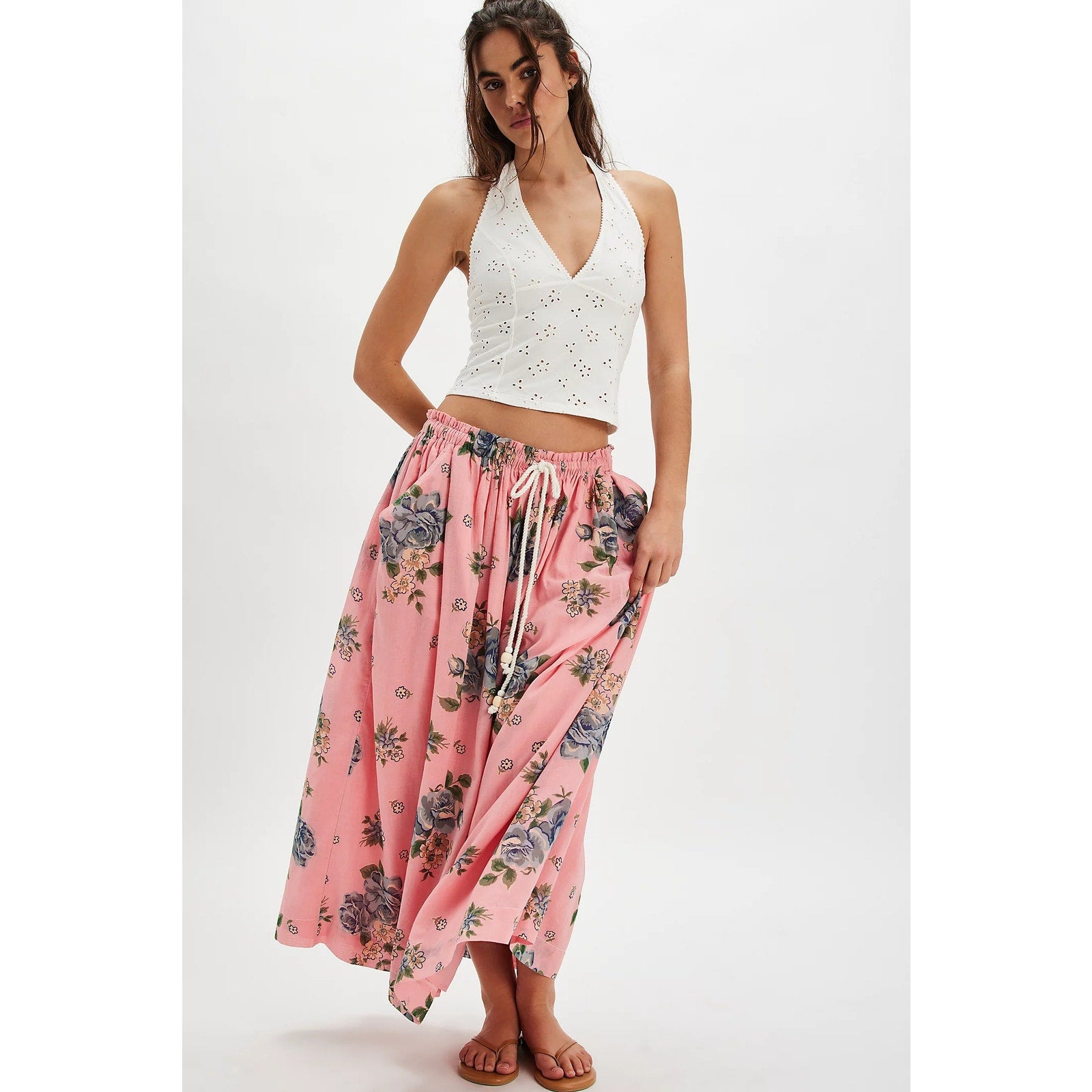 Free People Seaside Rose Bodysuit & Skirt Set Medium Pink Floral Boho Free People