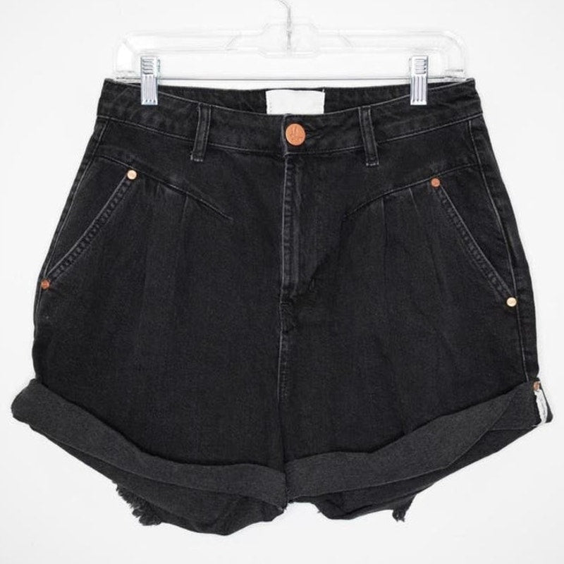 New FREE PEOPLE One Teaspoon Streetwalkers High-Waist Shorts $130 SIZE 24 Black
