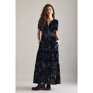 Anthropologie The Somerset Velvet Maxi Dress X-SMALL Dark Blue