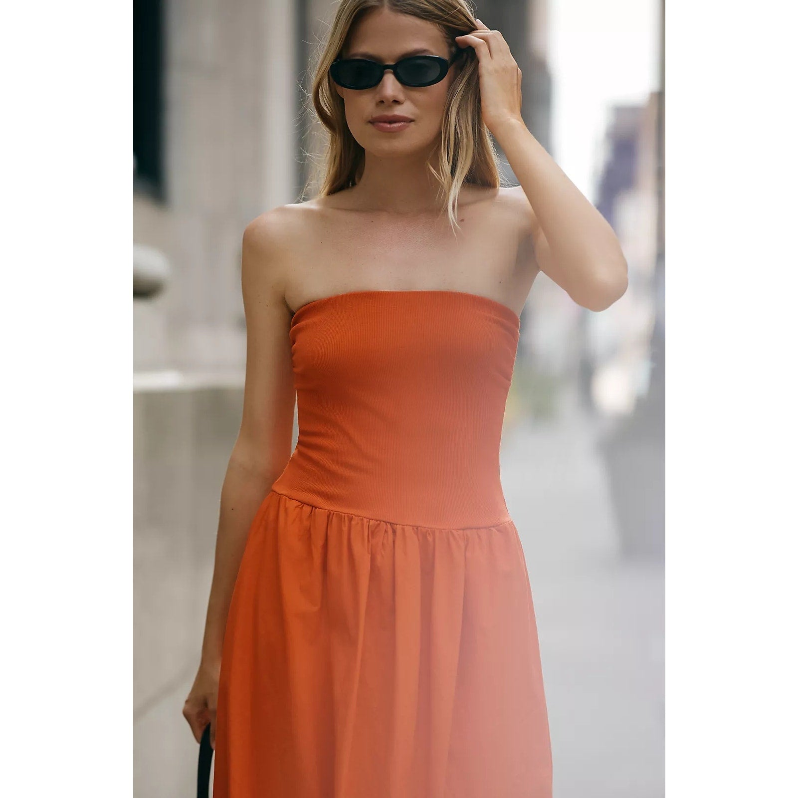 Anthropologie Stateside Strapless Twofer Midi Dress SMALL Fiesta Red Anthropologie
