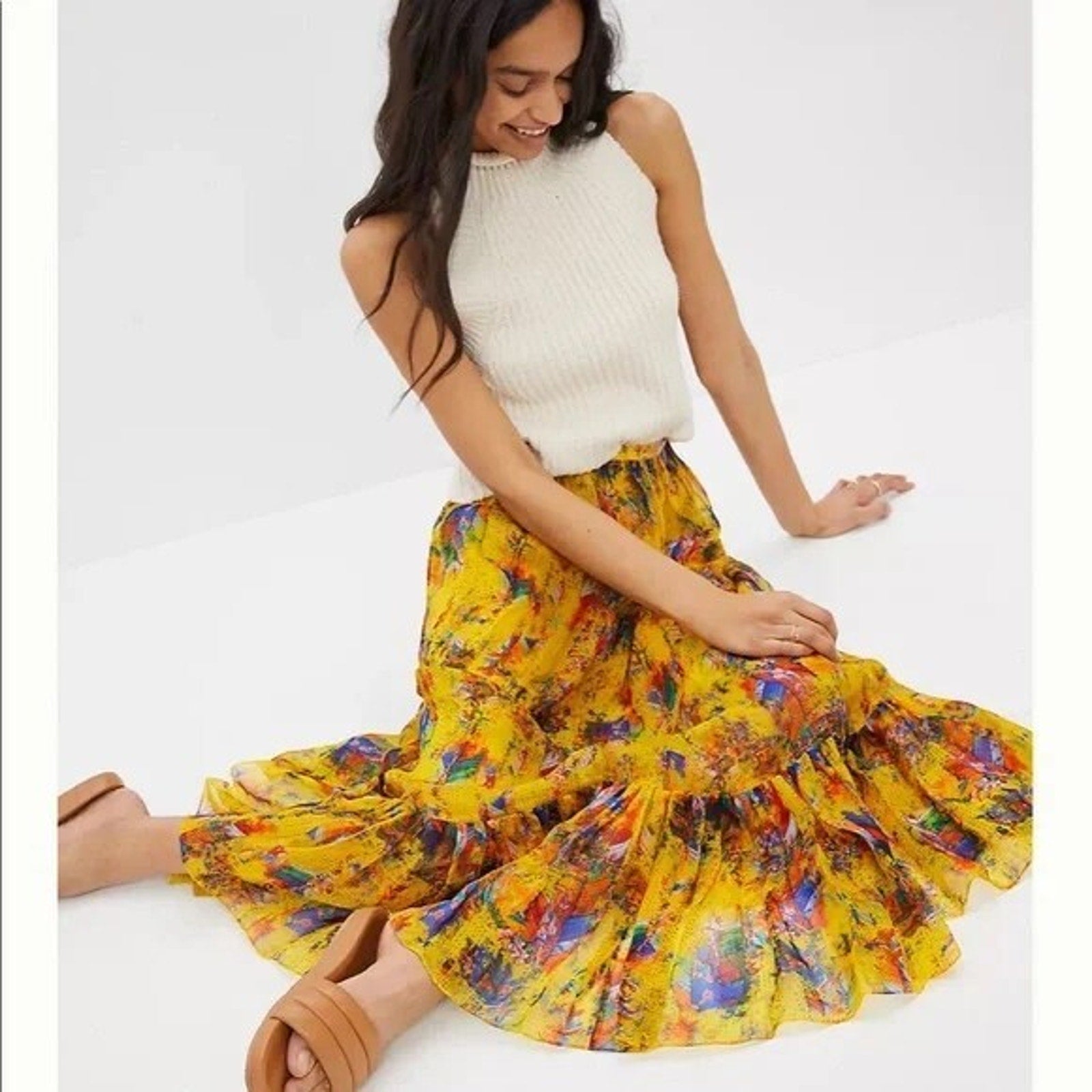 NEW Anthropologie by Payal Jain Meredith Organza Maxi Skirt Sz Small Abstract