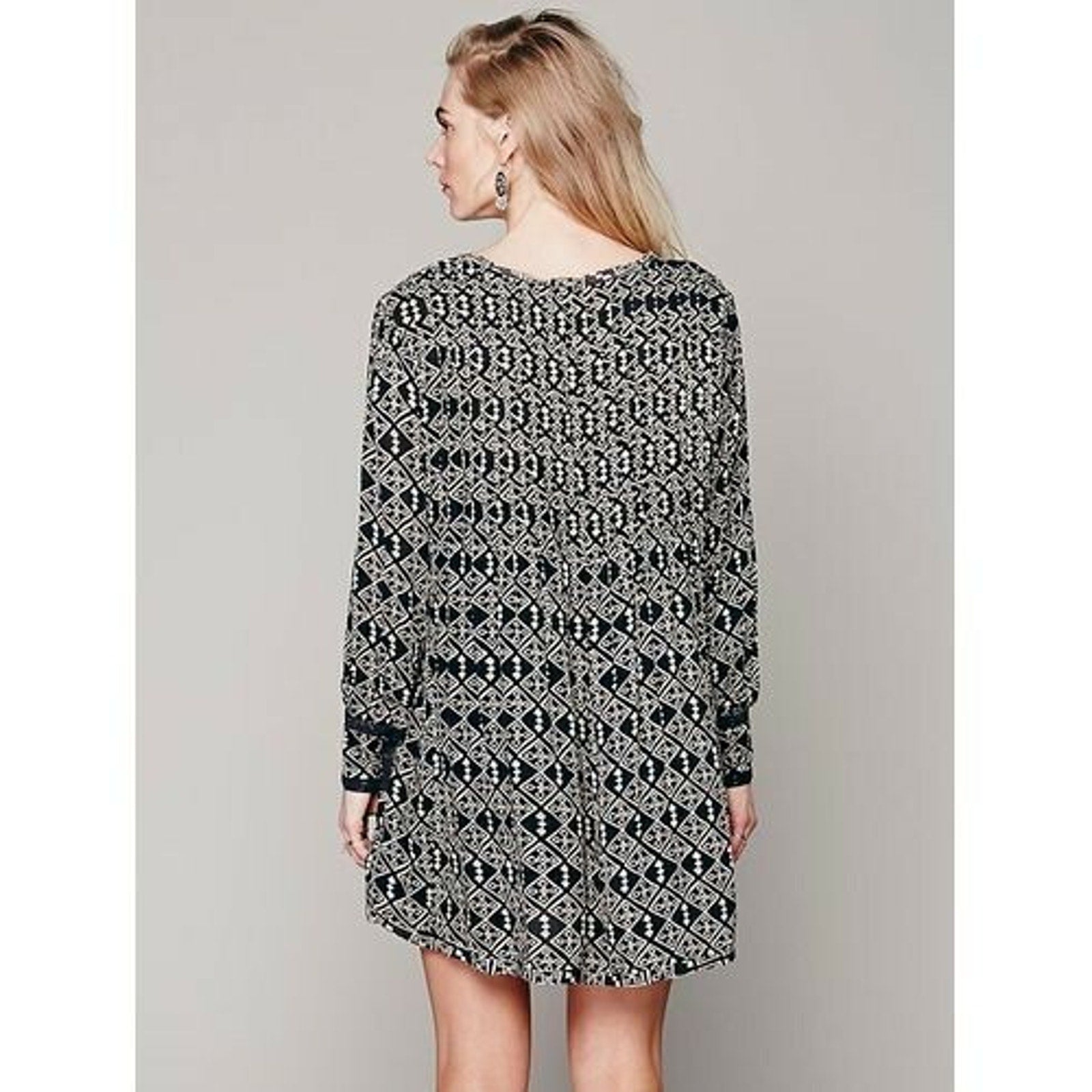 NEW $128 Free People Marlow Print Pintuck Pleat Shift Dress BLACK X-Small XS