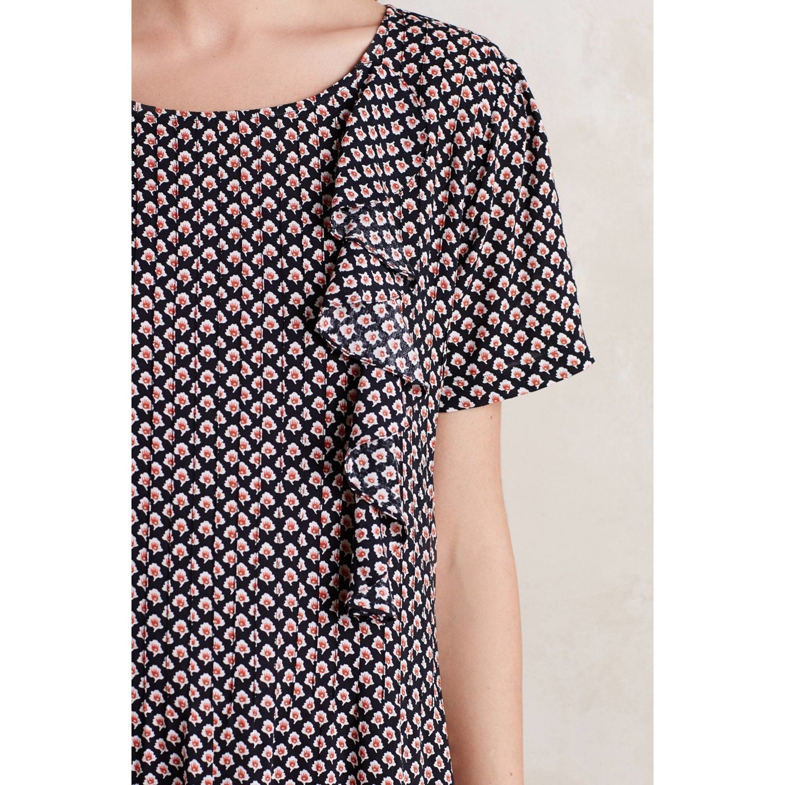 NEW Anthropologie Tylho Black Ruffled Tunic Mini Dress Size Small