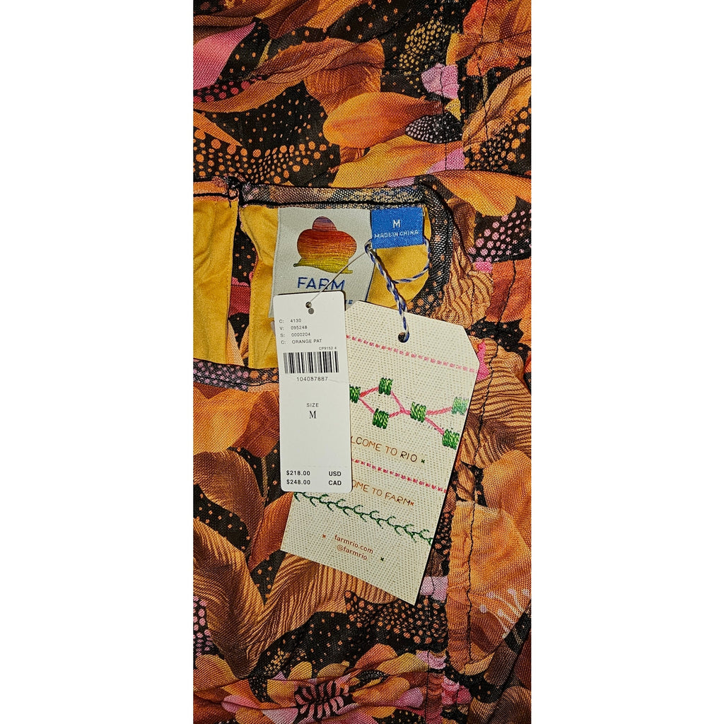 Farm Rio x Anthropologie Ruched Midi Dress MEDIUM Floral Orange Anthropologie