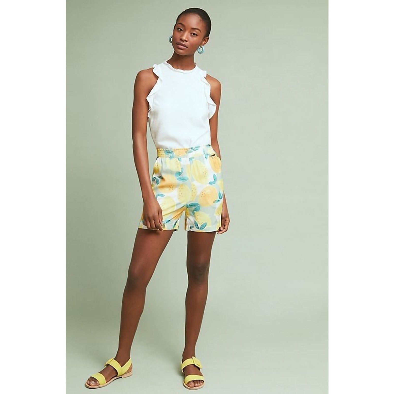 New Anthropologie x Numph Costanza Silky Shorts Yellow Size 8 / 38 Smocked Waist