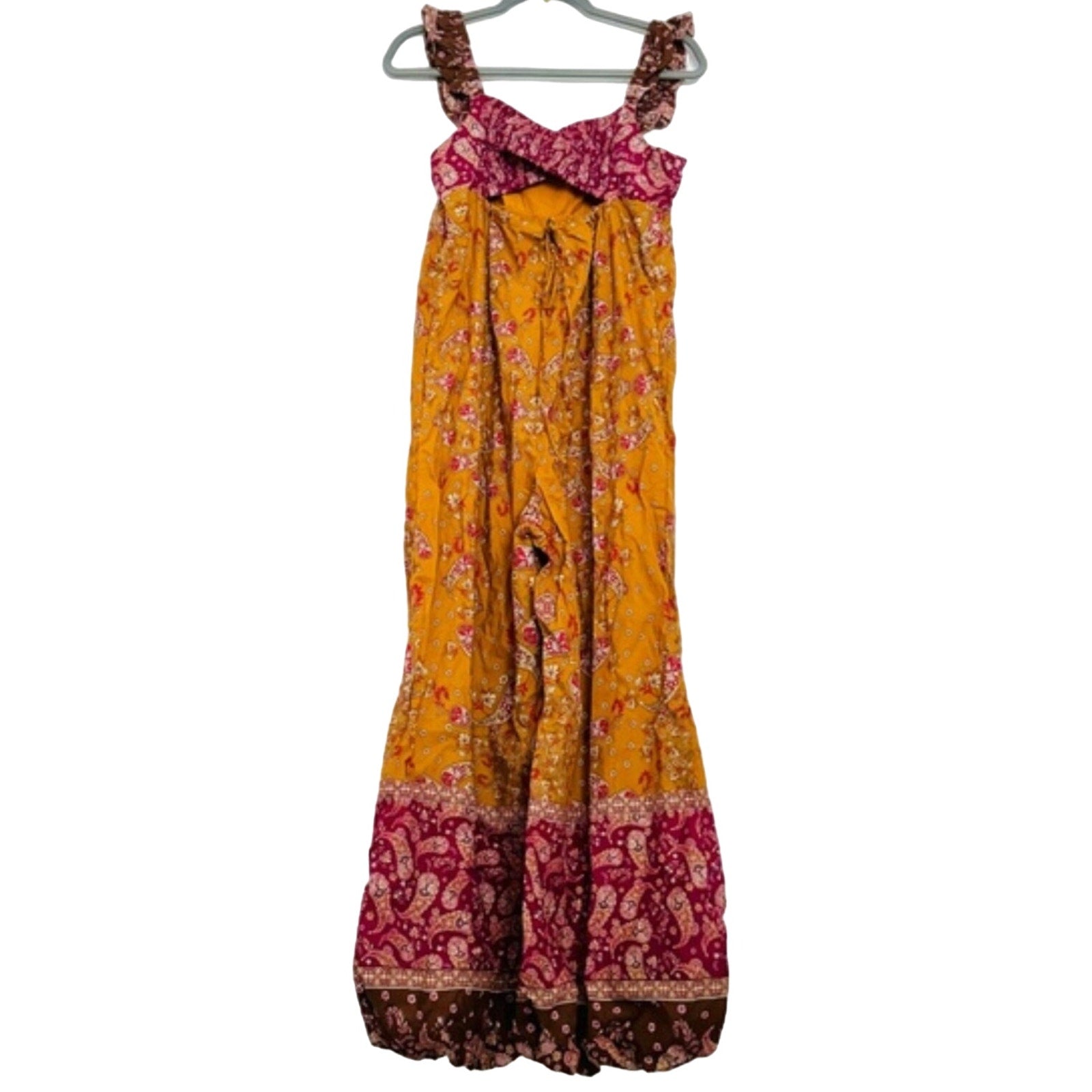 New FREE PEOPLE Bali Albright Jumpsuit $148 SMALL Gold Combo Paisley Boho