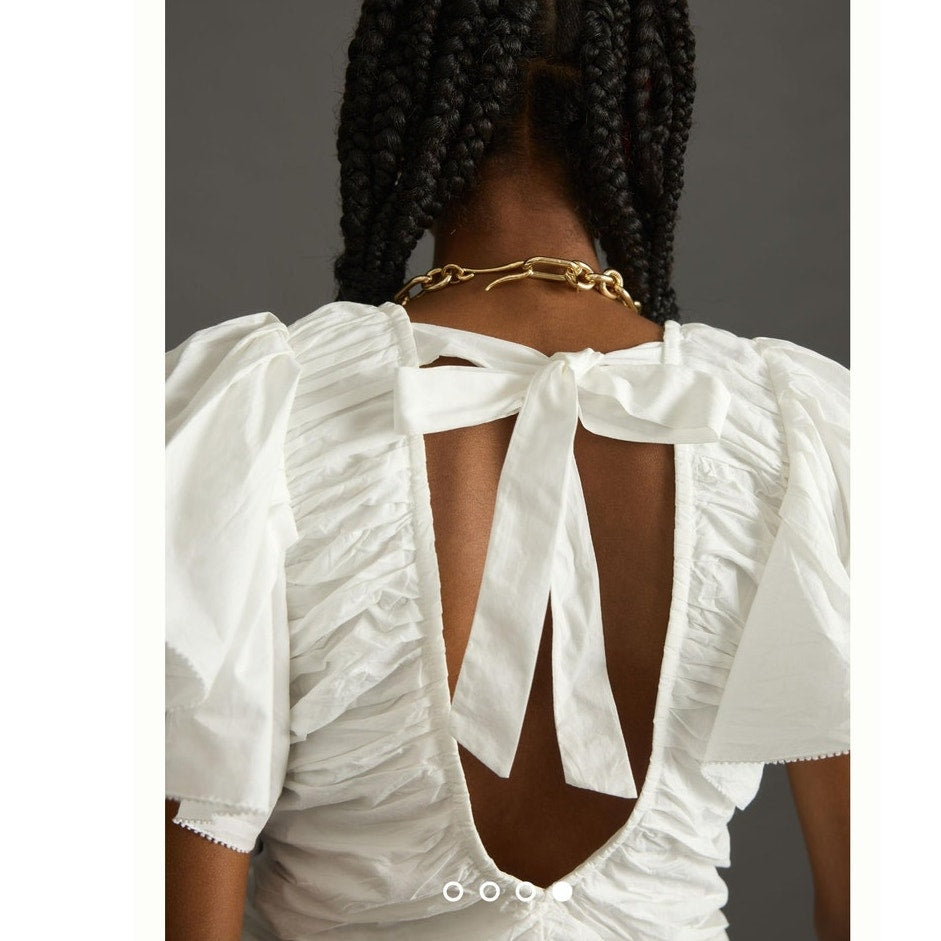 Anthropologie Love The Label Ruffled Mini Dress DEEP-V  $248 MEDIUM White