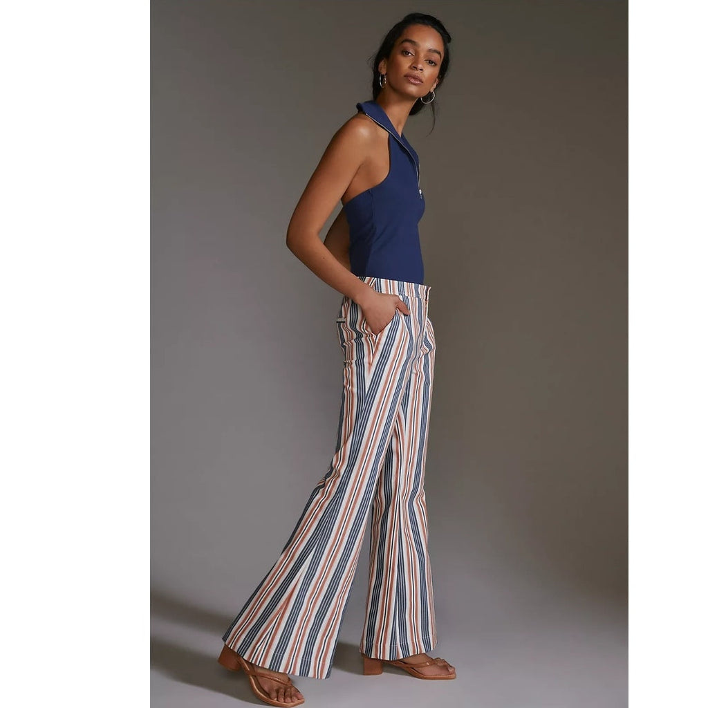 New By Anthropologie Low-Rise Striped Flare Pants $140 SIZE 6