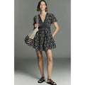 Anthropologie Maeve Cotton Lace V-Neck Mini Dress MP MEDIUM PETITE B&W Anthropologie