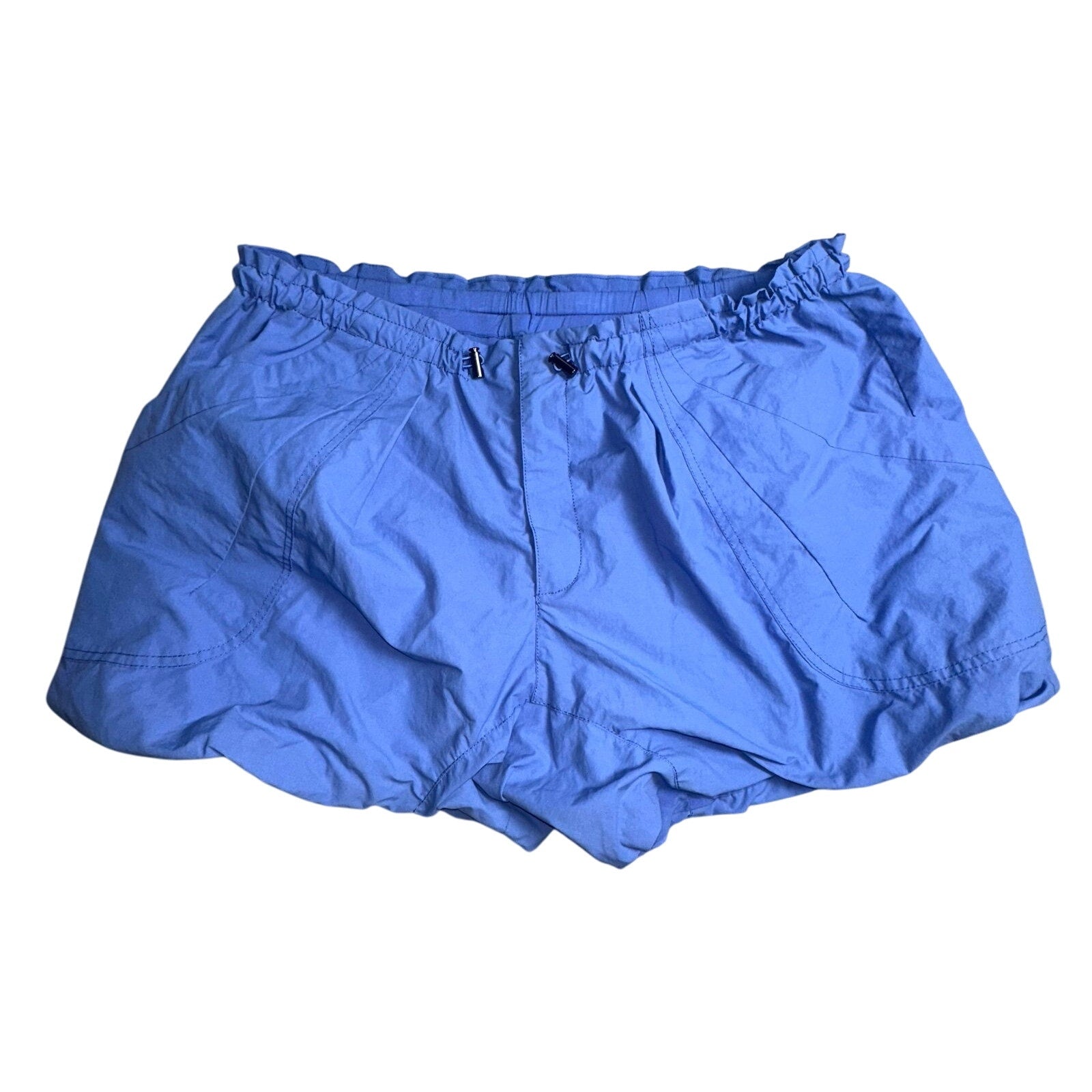 FREE PEOPLE Camp Out Nylon Shorts LARGE Blue Fizz BUBBLE-HEM Free People