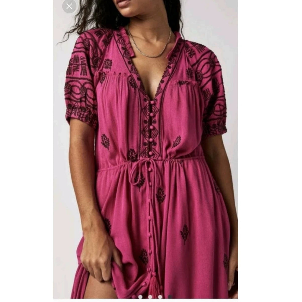 New Free People Riley Embroidered Midi Dress $188 X-SMALL Maxi Style