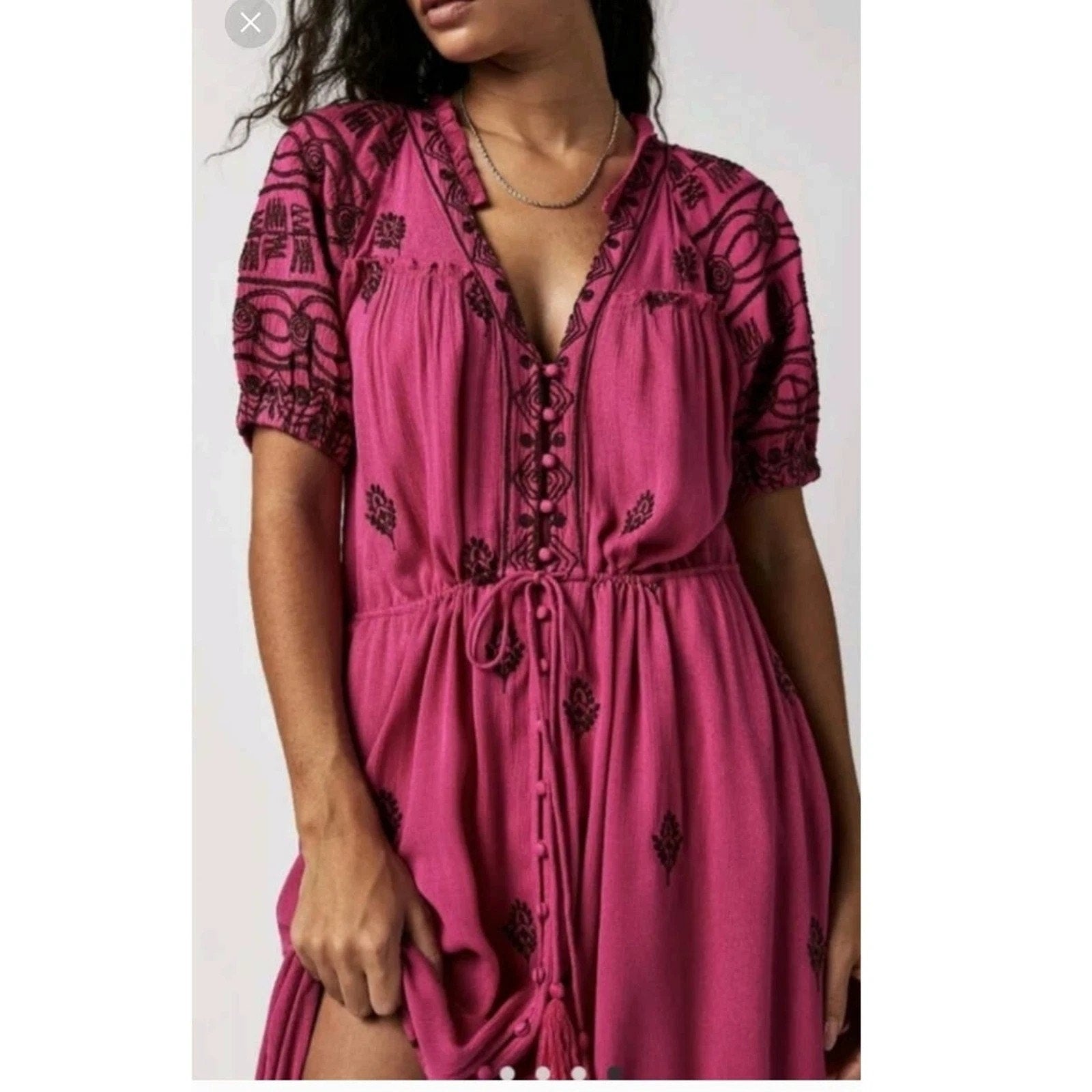 New Free People Riley Embroidered Midi Dress $188 X-SMALL Maxi Style
