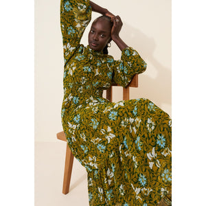 Anthropologie Somerset Long-Sleeve Mock-Neck Chiffon Maxi Dress Large