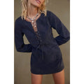 New Free People Bradley Faux Suede Shift Style Mini Dress $168 X-SMALL Lace-up