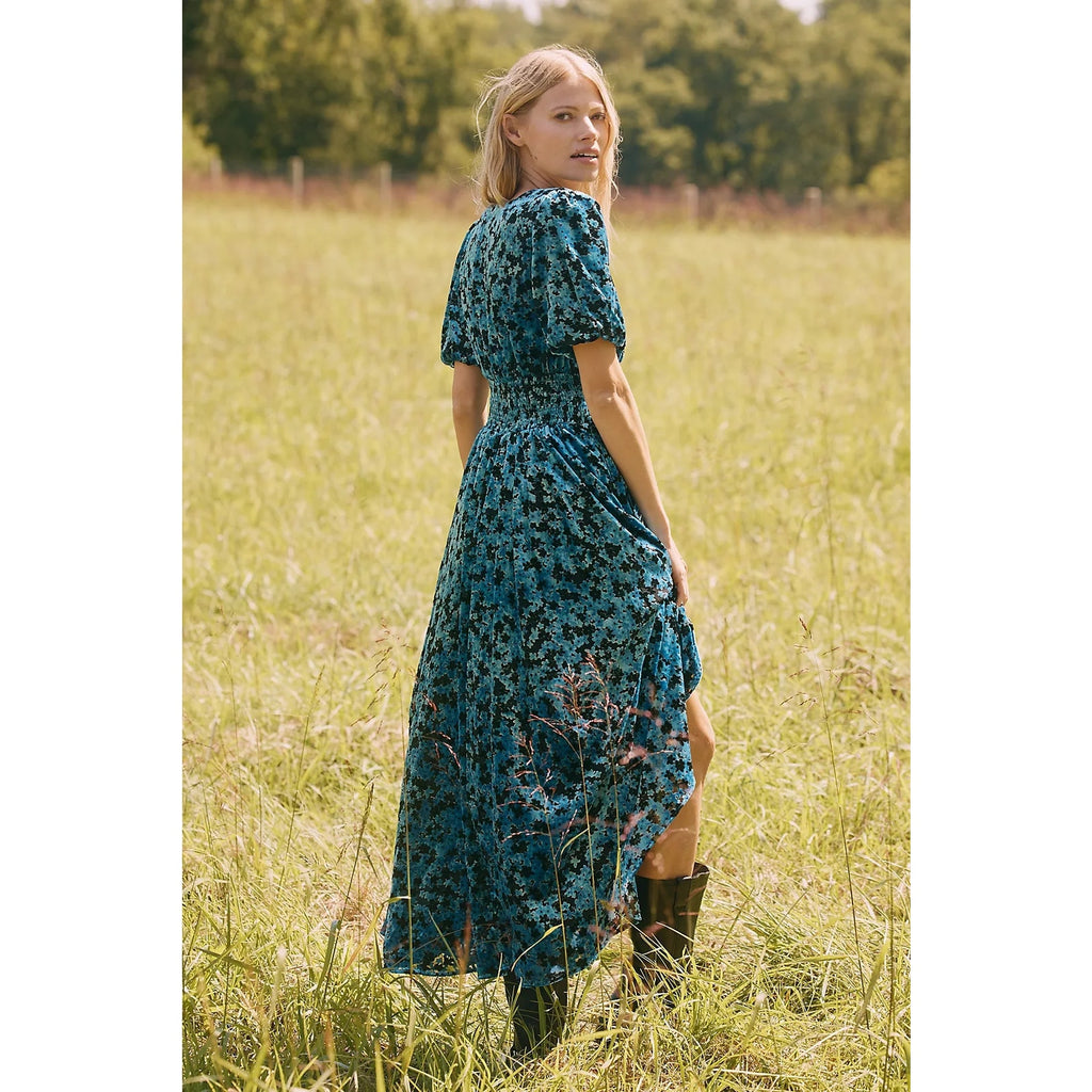 Anthropologie The Katerina Button-Front Dress Velvet Edition Sz M Blue Anthropologie