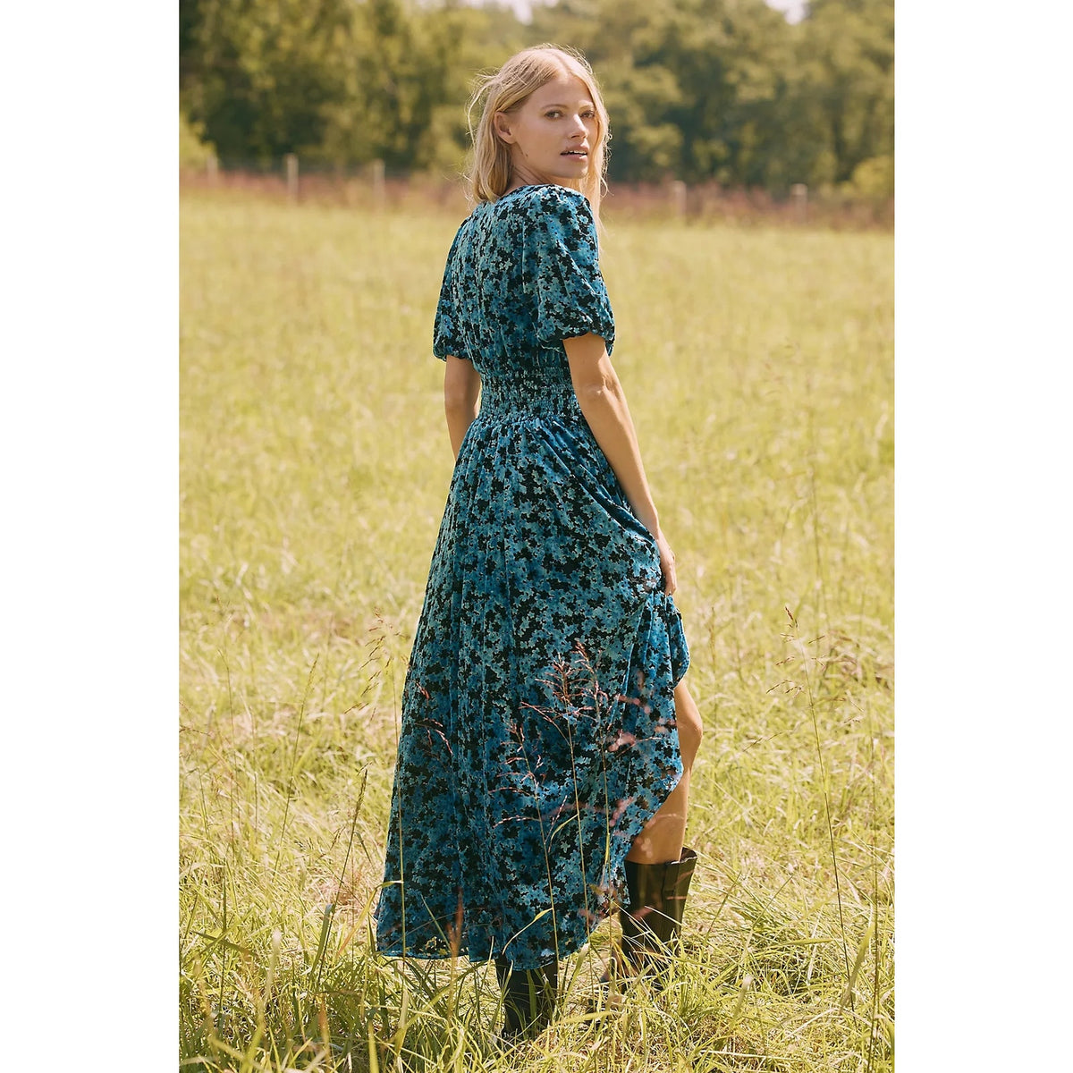 Anthropologie The Katerina Button-Front Dress Velvet Edition Sz M Blue Anthropologie