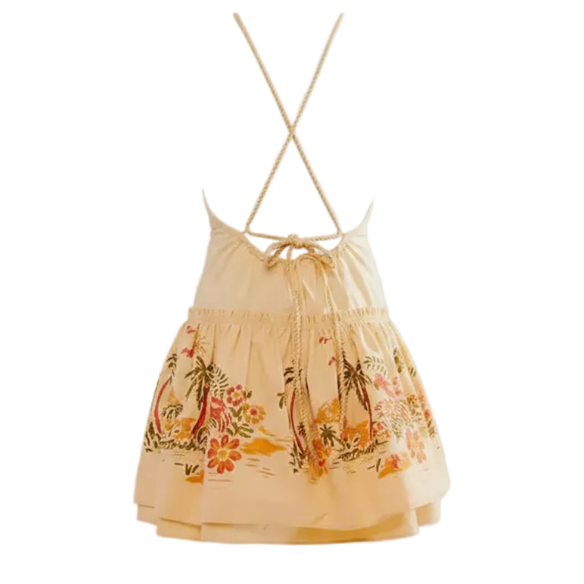 FREE PEOPLE Deserted Island Poplin Mini Dress MEDIUM Apricot Combo Free People