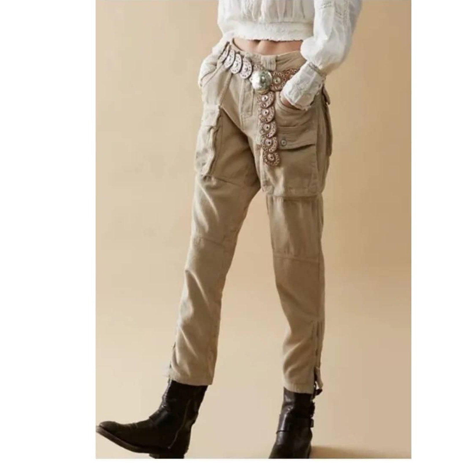 New Free People WTF London Calling Slouchy Cord Pants $198 SIZE 30 Tapioca