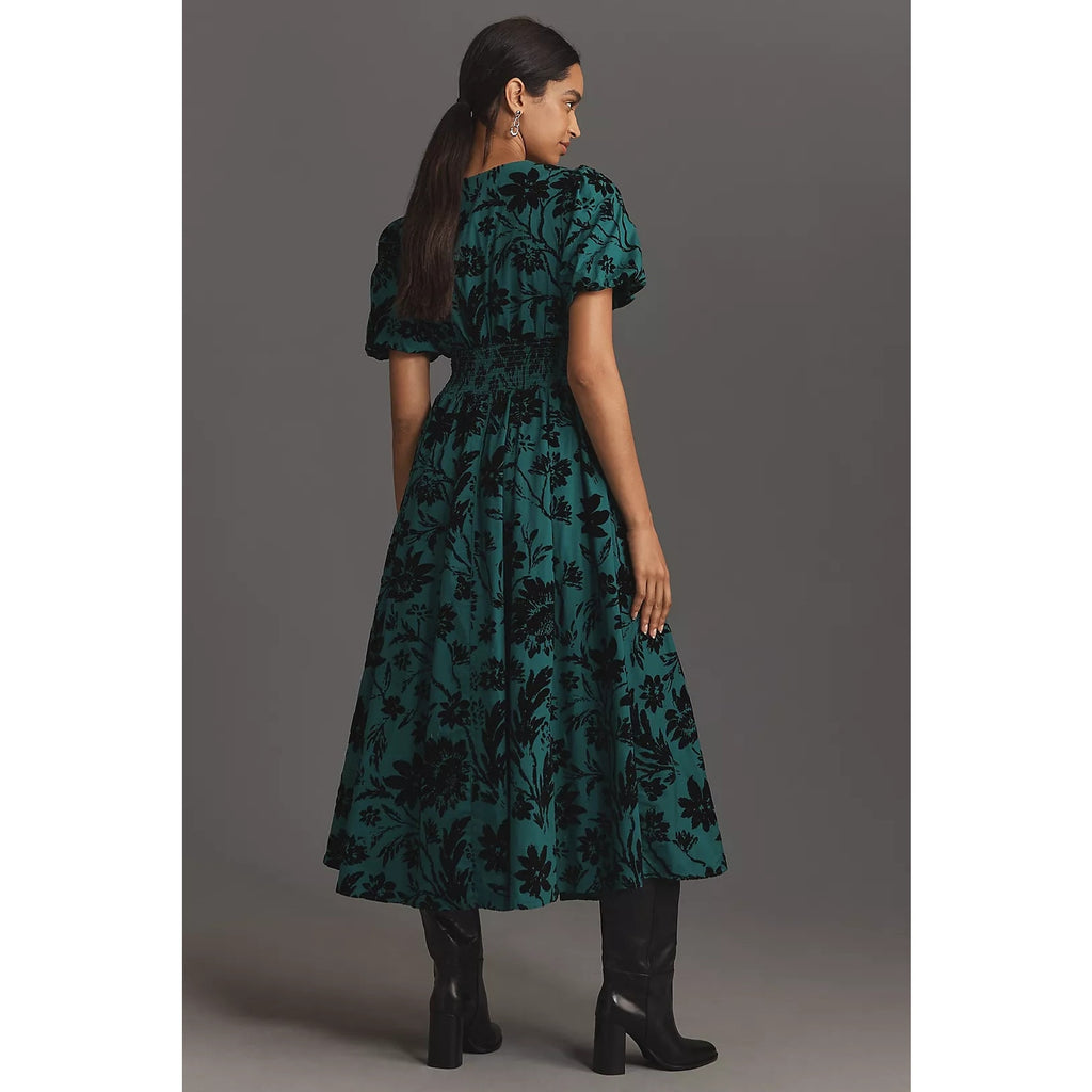 Anthropologie The Katerina Button-Front Dress $198 XXS 00 Dark Green Floral